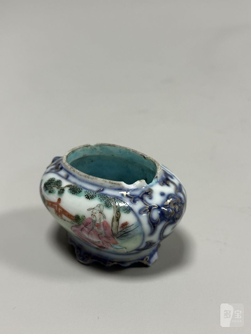    清乾隆 青花粉彩太白图带盖水盂 - 图15